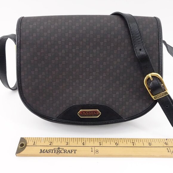 Vintage Lanvin Paris Purse Crossbody Shoulder Bag Logo Print Canvas and Leather - Picture 11 of 15